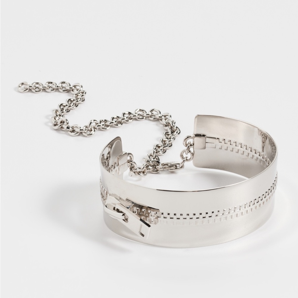Acne Silver Zip-Trim Chain Cuff Bracelet
